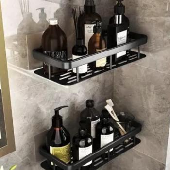 2 db alumínium fürdőszobai polc készlet kampókkal kép