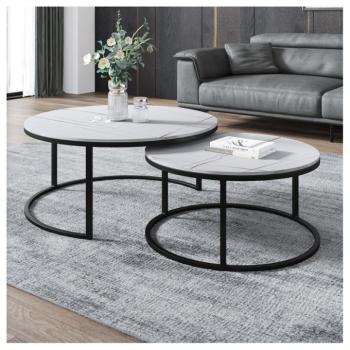 2 kerek dohányzóasztal készlet - fehér márvány kép