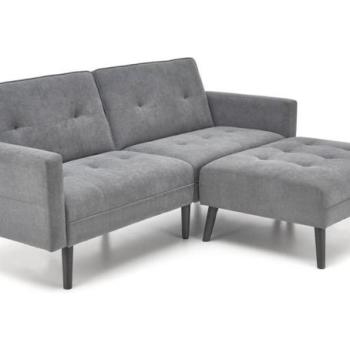 3 személyes kanapé, ottománnal, kinyitható, szövet - fa, szürke - fekete - COMODA kép