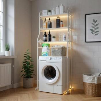 3 szintes, praktikus fürdőszobai polc a mosógép fölött 66 x 25 x 152 cm kép