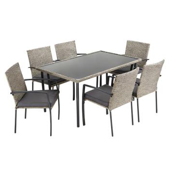 7 részes kerti rattan szett, szürke, KEON kép