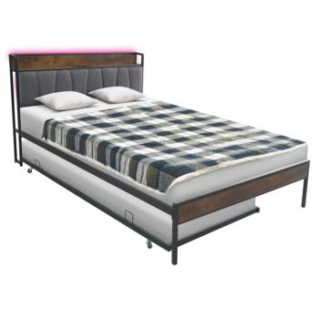 Ágy ágyráccsal és kihúzható pótággyal, 140x200, fekete/szürke, NORDO kép