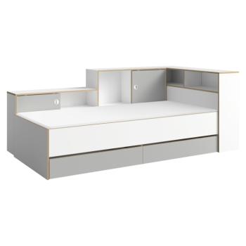 Ágy ráccsal, 90x200, fehér/szürke, PINIO kép