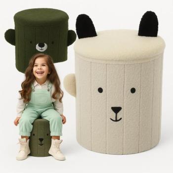 Aranyos gyermek összecsukható puff tárolóhellyel bézs kép