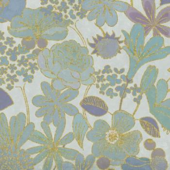 Aranyozott körvonalú virágokkal mintázott tapéta, 300x250 cm, türkiz - arany - lila - BOUTON D OR kép