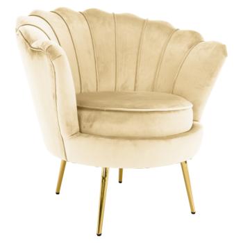 Art-deco stílusú fotel, bézs Velvet szövet/gold arany króm, NOBLEO kép