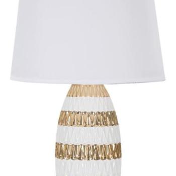 Asztali lámpa, csíkos, kerámia - szövet, fehér - arany - QUILLE2 kép