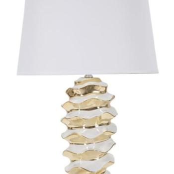 Asztali lámpa, méhkas, kerámia - szövet, fehér - arany - SPIRALE kép