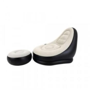 Avenli felfújható fotel és lábtartó sötét kék és fehér 125x100x85cm 56x27cm kép