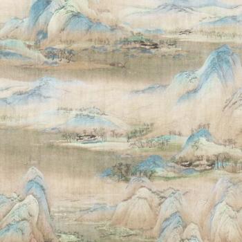 Ázsia hegyeket ábrázoló tapéta, 200x280 cm, bézs - kék - zöld - ASIE kép