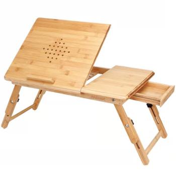 Bambusz laptop asztal szellőzőnyílásokkal és fiókkal 55 x 28 x 35 cm kép