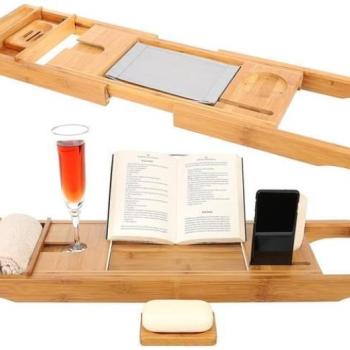 Bambusz tárolópolc fürdőkádra 75-112 cm kép