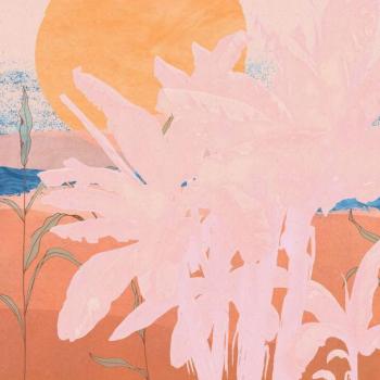 Banánfalevelekkel mintázott tapéta, 250x280 cm, rózsaszín - narancssárga - kék - BANANIERS kép