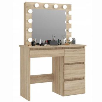 Barna fésülködő asztal fényekkel és fiókokkal kép