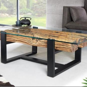 BARRACUDA üveg és fa dohányzóasztal 130cm kép