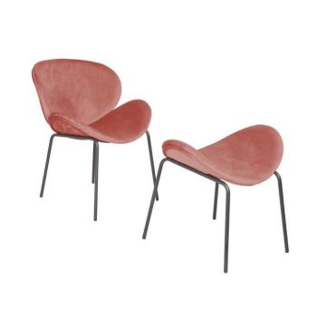 Bársonyszövet fotel lábtartóval, púderrózsaszín - FOURMIZ kép