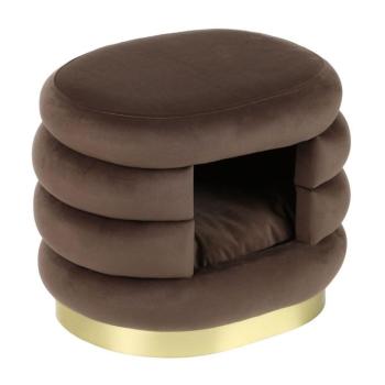 Bársonyszövet puff, kisállatházzal, barna - TRIOPETS kép