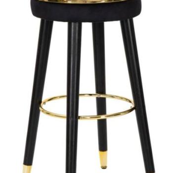Bárszék, bársony, fekete - arany, fekete fa lábakkal, 74 cm - BAR kép