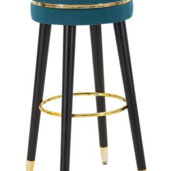 Bárszék, bársony, türkiz - arany, fekete fa lábakkal, 74 cm - BAR kép