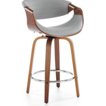 Bárszék, bőr - fa - fém, szürke - dió - FIGUE kép