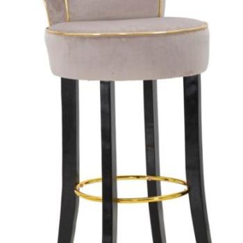 Bárszék, támlás, bársony, szürke - arany, fekete fa lábakkal, 96 cm - JAZZ kép