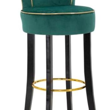 Bárszék, támlás, bársony, türkiz - arany, fekete fa lábakkal, 96 cm - JAZZ kép