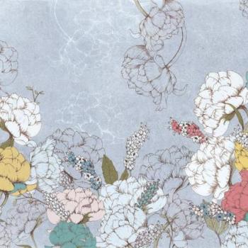 Bazsarózsákat ábrázoló tapéta, sokszínű, 400x250 cm, szürke - fehér - kék - JAPONISANT kép