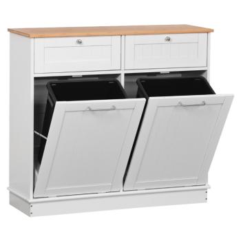 Billenős szekrény szemetes kosárral, fehér/bambusz, DELINS TYP 2 kép