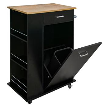 Billenős szekrény szemetes kosárral, fekete/tölgy, VASIN kép