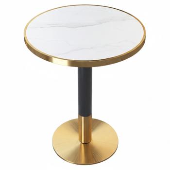Bisztró asztal étkezőbe, fehér márvány/fekete/arany, átmérő 80 cm, OREN kép