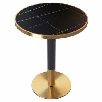 Bisztró asztal étkezőbe, fekete márvány/fekete/arany, átmérő 80 cm, OREN kép
