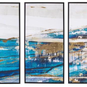 BLUE 3 darabos kék és arany festmény kép