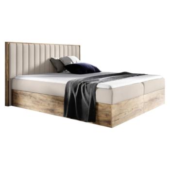 Boxspring ágy, 140x200, bézs Paros szövet/lancelot tölgy, WOOD 4 kép