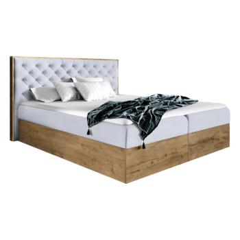 Boxspring ágy, 140x200, szürke Paros szövet/lancelot tölgy, WOOD 3 kép