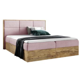 Boxspring ágy, 160x200, rózsaszín Kronos szövet/lancelot tölgy, WOOD 2 kép