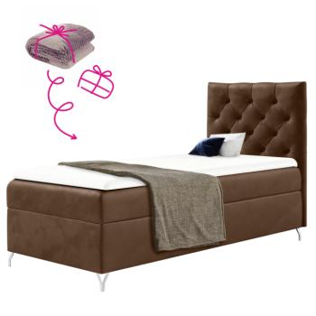 Boxspring ágy, 90x200, barna Velvet szövet, jobbos, GULIETTE + ajándék kép