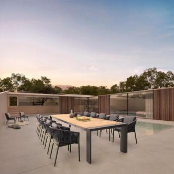 CAMERON szürke teakfa kerti étkezőasztal 253-319-384cm kép