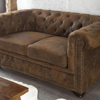 CHESTERFIELD 2 személyes antik barna kanapé kép