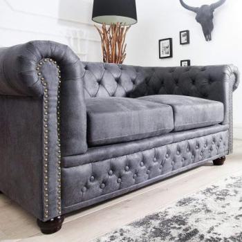 CHESTERFIELD 2 személyes antik szürke kanapé kép