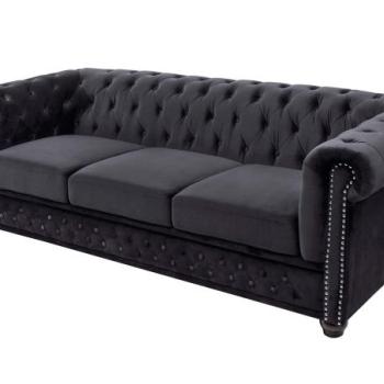 CHESTERFIELD fekete bársony kanapé kép