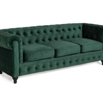 Chesterfield kanapé Manor House B111, Zöld, 77x222x85cm, Lábak: Fa kép