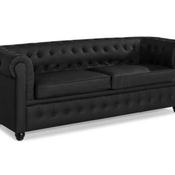 Chesterfield kanapé Manor House B114 Fekete, Fekete, 78x215x87cm, Lábak: Fa kép