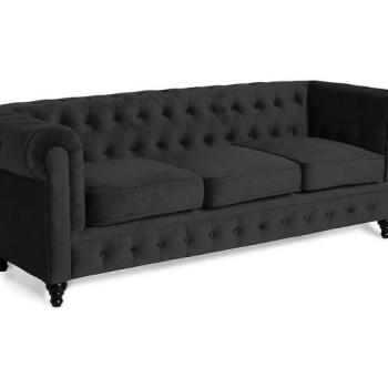 Chesterfield kanapé Manor House B115, Fekete, 77x222x85cm, Lábak: Fa kép