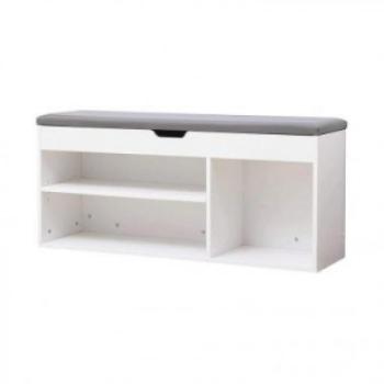 Cipőtároló pad párnázott üléssel, fehér kép