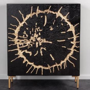 CIRCLE fekete-arany mangófa tálalószekrény 120cm kép