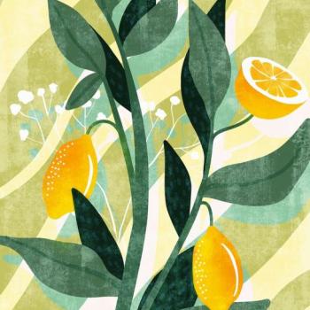 Citromfát ábrázoló tapéta, 200x250 cm, zöld - sárga - ORANGER kép