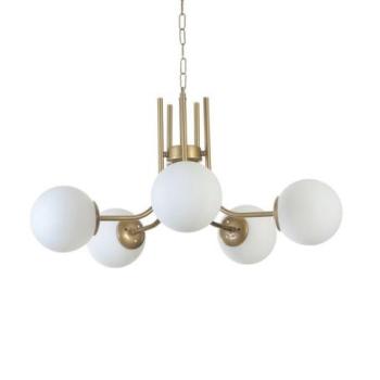 Csillár, 5 égős, fém, arany - fehér kép