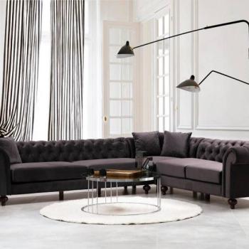 Design Chesterfield sarokkanapé barna - jobb kép