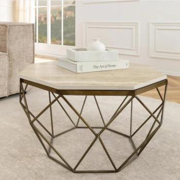 DIAMOND réz és bézs travertin dohányzóasztal kép