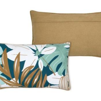 Díszpárna, növények, pamut - poliészter, zöldeskék - barna - fehér, 30x50 cm - ALOHA kép